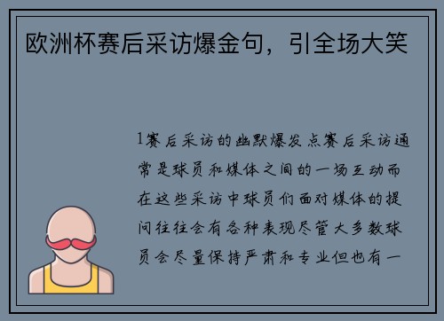 欧洲杯赛后采访爆金句，引全场大笑